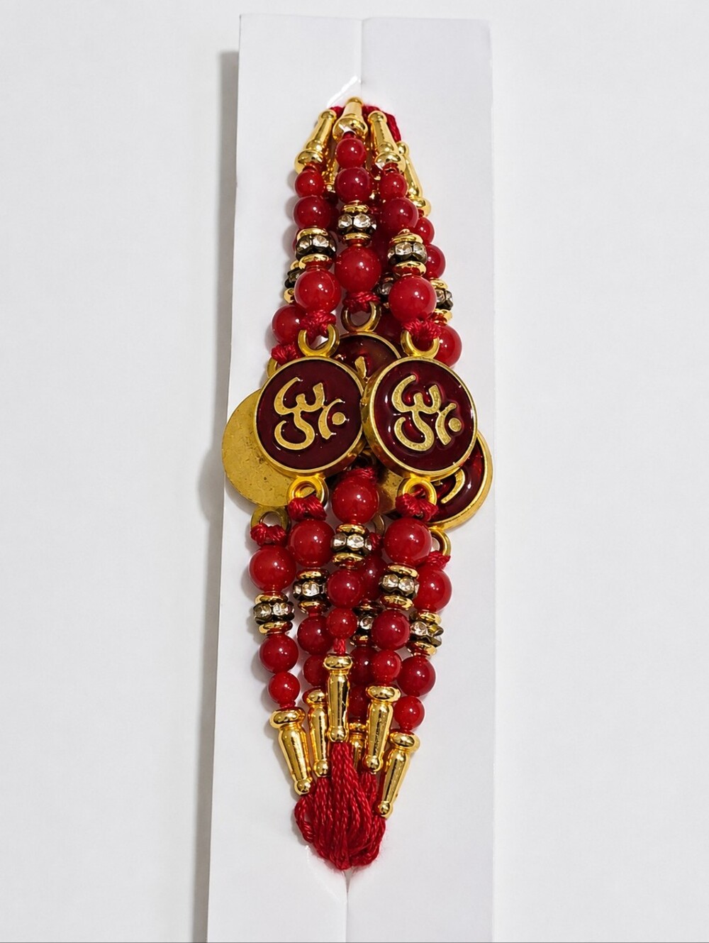 Red Bead Om Charm Bracelet - Unbranded